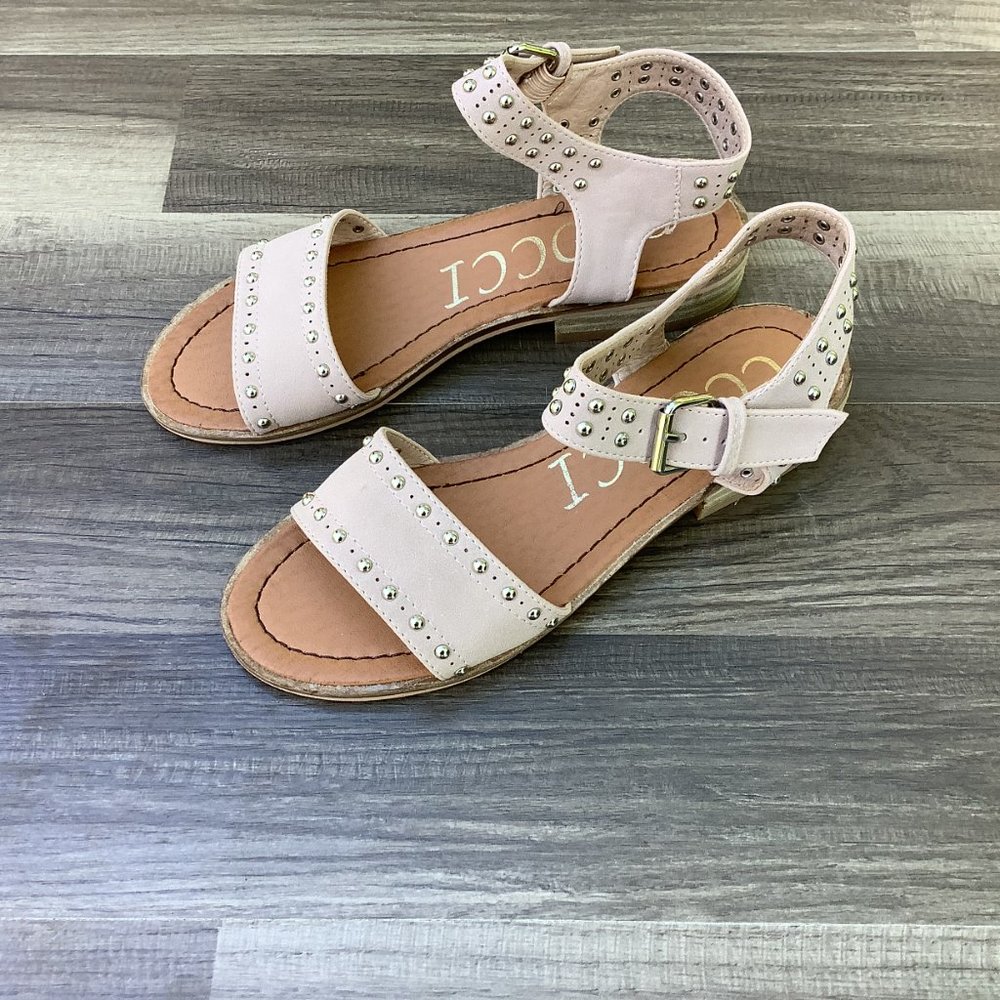 BLUSH COLORED SANDALS-BUCKLE AND STUD DETAILS